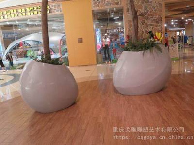 圓形白色異形室內外裝飾美玻璃鋼花缽花箱 重慶戈雅雕塑